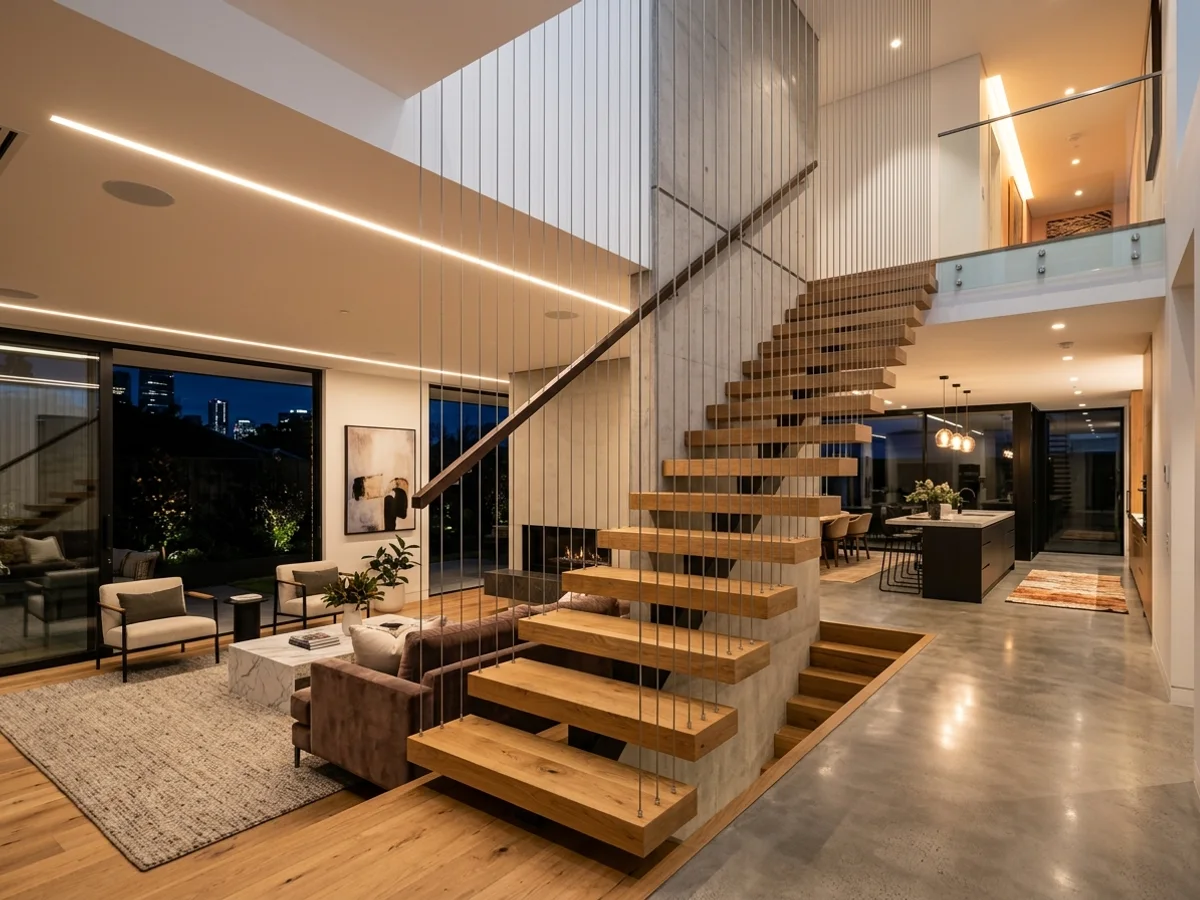 Landing railing protected with invisible grill cables