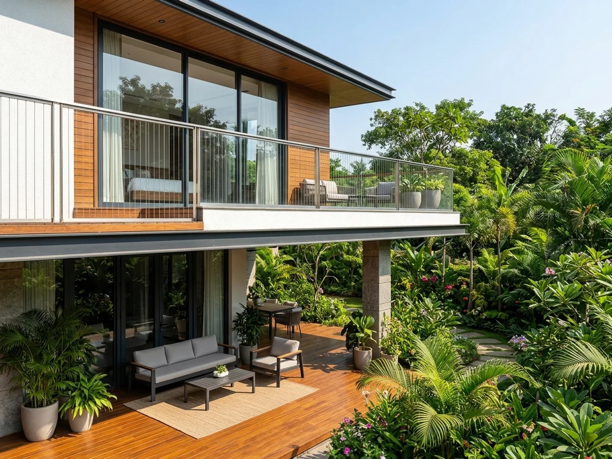 Independent house verandah protected with invisible grills