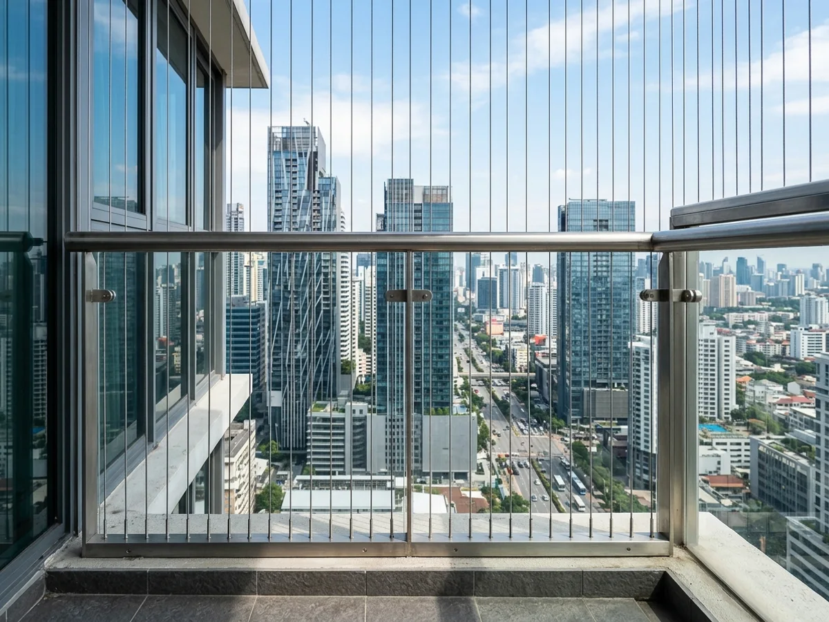 Vertical cable grills on a sliding window in Chennai